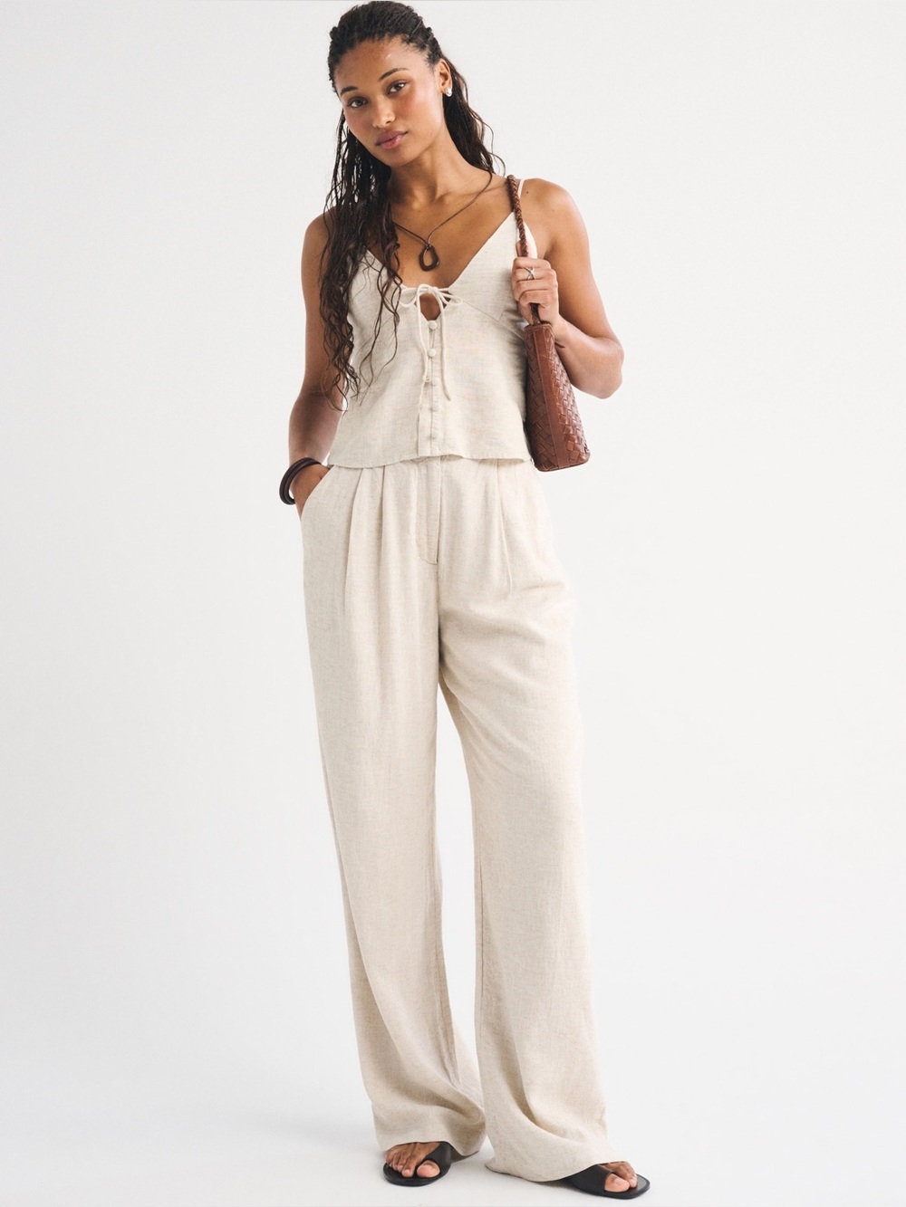 Abercrombie & Fitch NWT Sloane Linen-Blend Tailored Wide Leg Pant Trouser